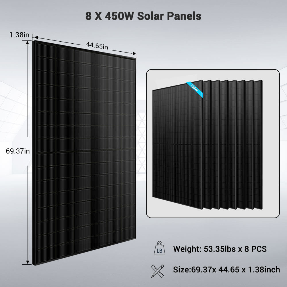 Off-Grid Solar Kit 6500W/ 8000W 48VDC 120V/240V LifePo4 10.24KWH-20.48KWH Lithium Battery 8 X 415 Watts Solar Panels