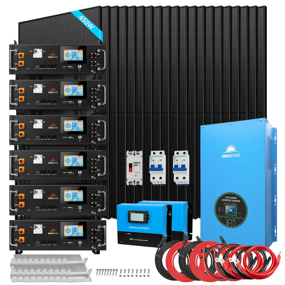 Off-Grid Solar Kits 12kW/15kW/18kW Options 120V/240V with 48v LiFePO4 Lithium Batteries & 415w Solar Panels