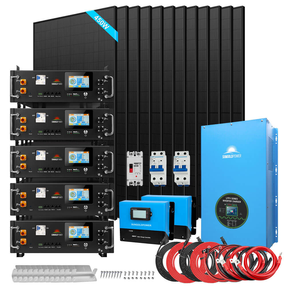 Off-Grid Solar Kits 12kW/15kW/18kW Options 120V/240V with 48v LiFePO4 Lithium Batteries & 415w Solar Panels