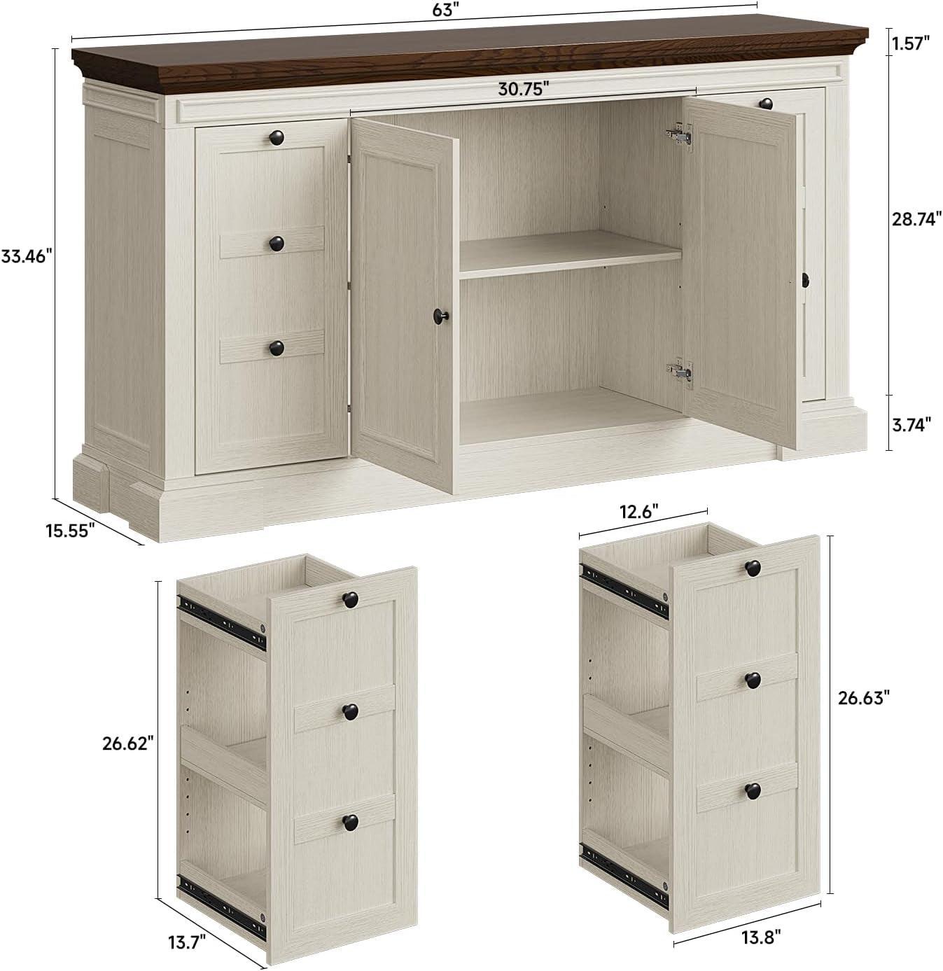 Off White 63 Inch Sideboard Buffet Cabinet For Dining Room
