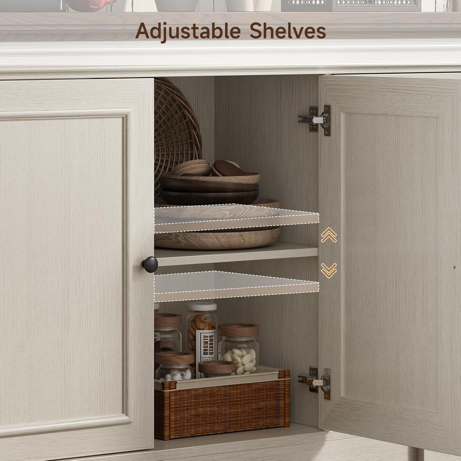 Off White 63 Inch Sideboard Buffet Cabinet For Dining Room