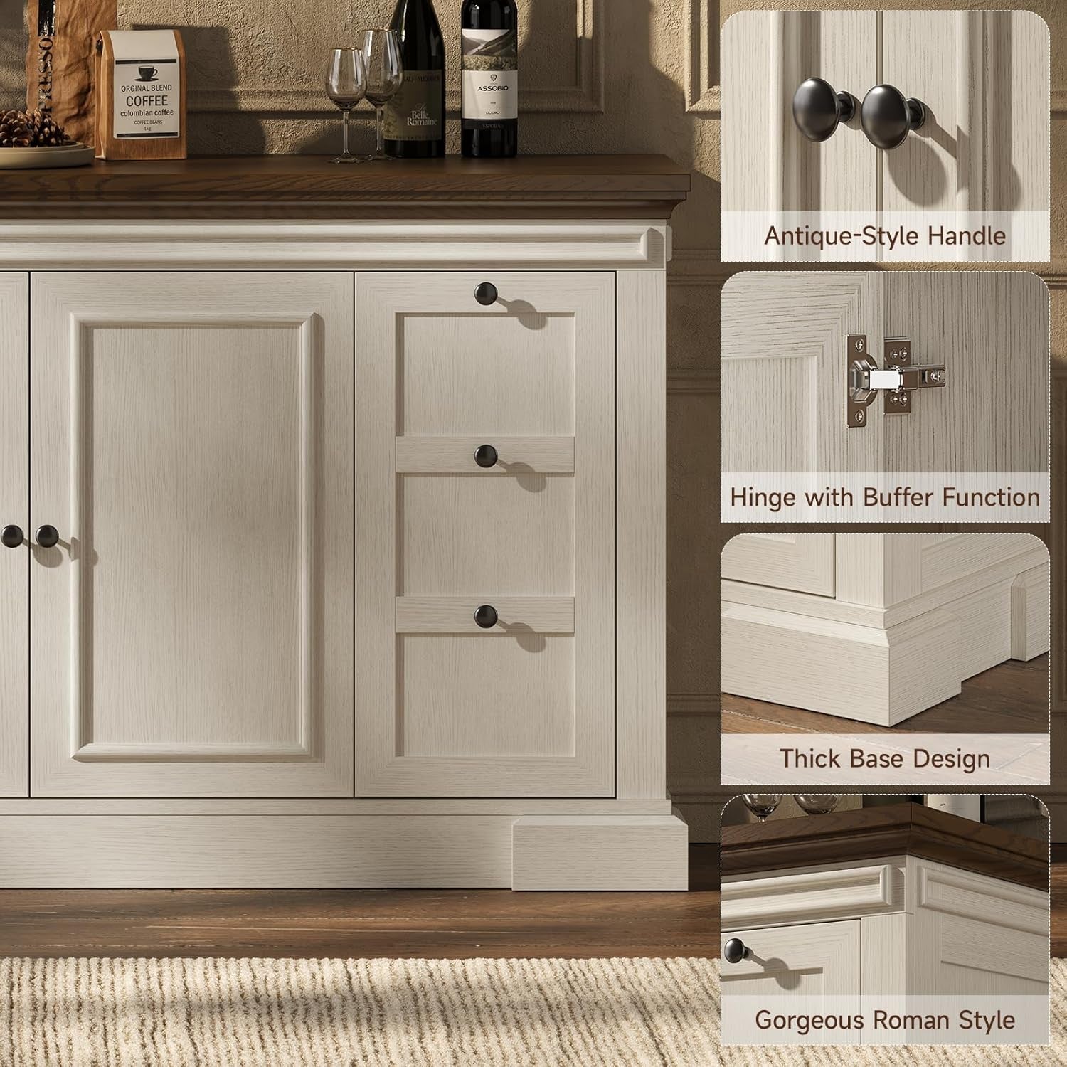 Off White 63 Inch Sideboard Buffet Cabinet For Dining Room