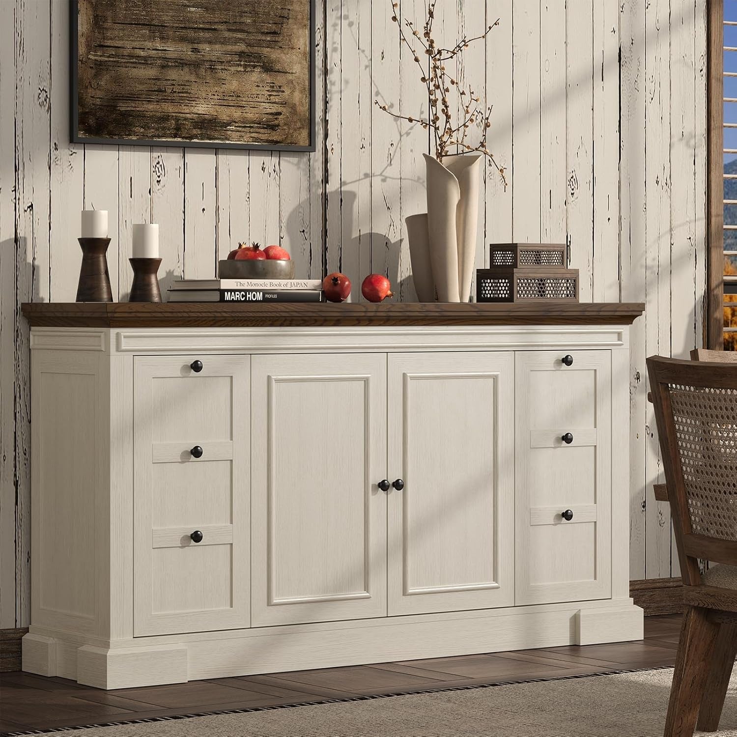 Off White 63 Inch Sideboard Buffet Cabinet For Dining Room