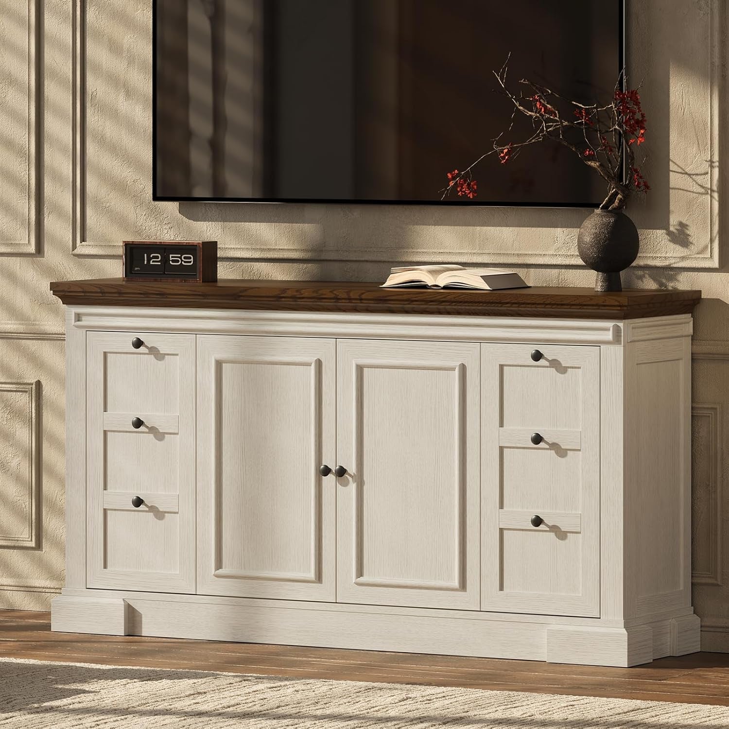 Off White 63 Inch Sideboard Buffet Cabinet For Dining Room