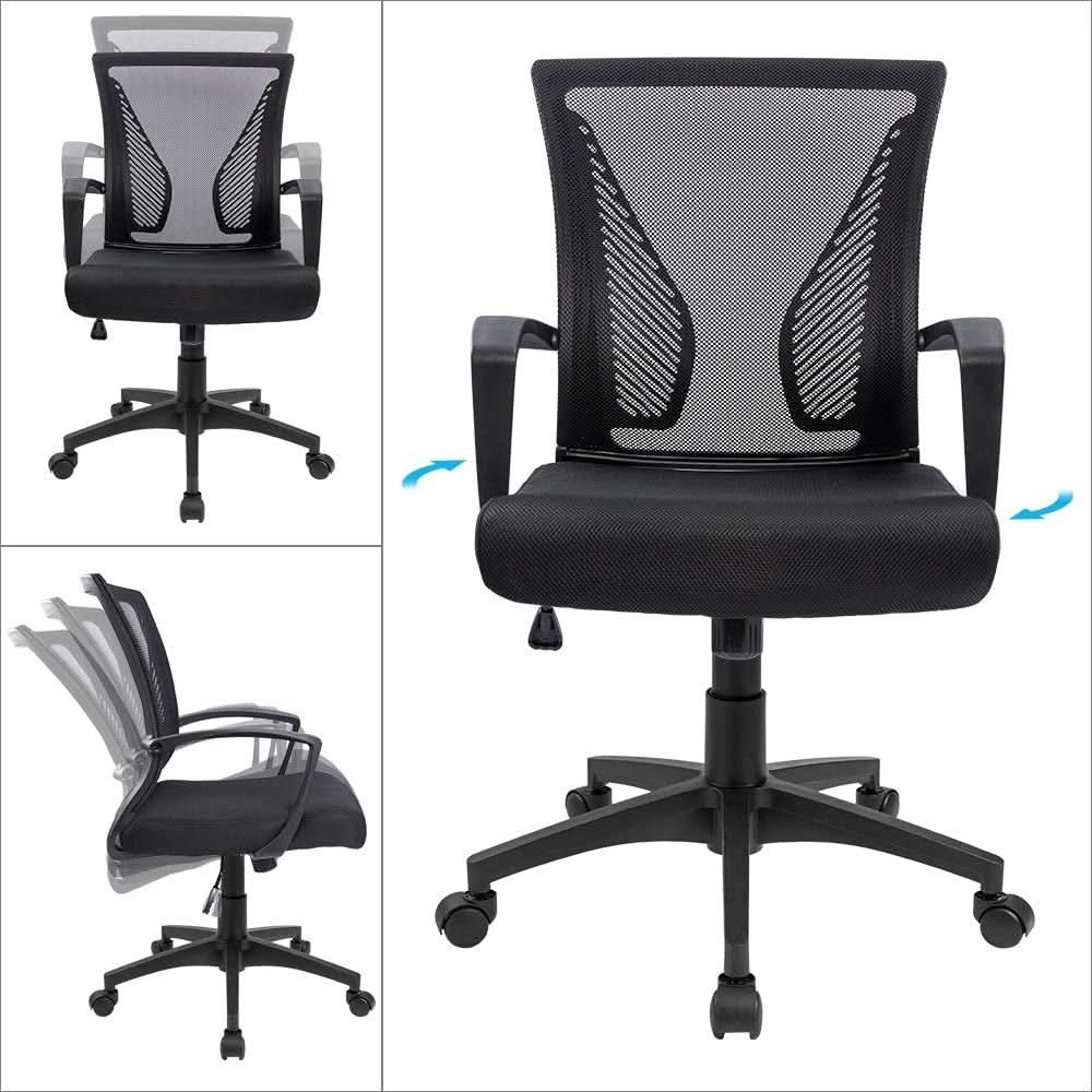 Office Chair Ergonomic Mid Back Mesh Black Lumbar Support