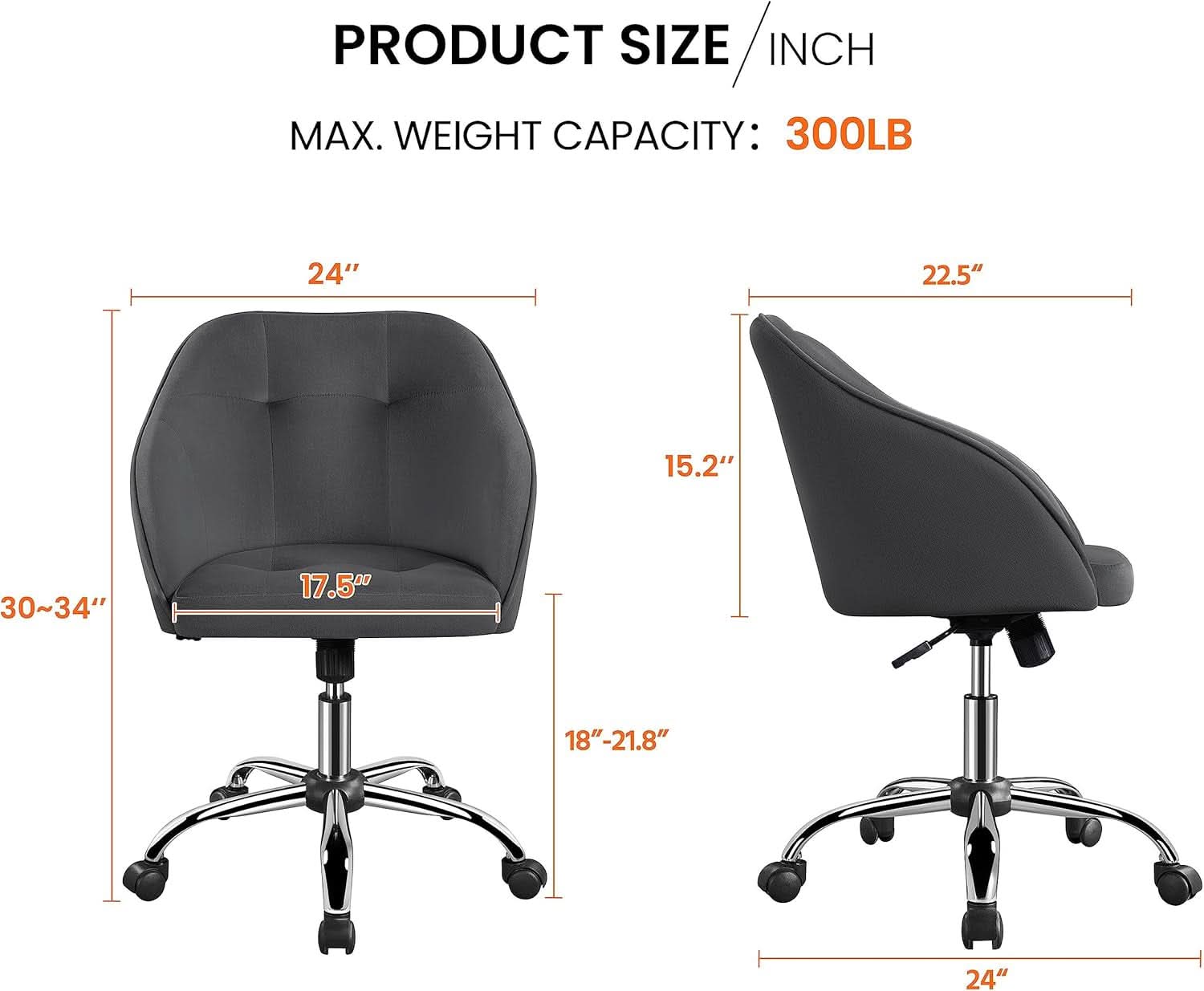 Office Chair Height Adjustable Large Seat Armrests