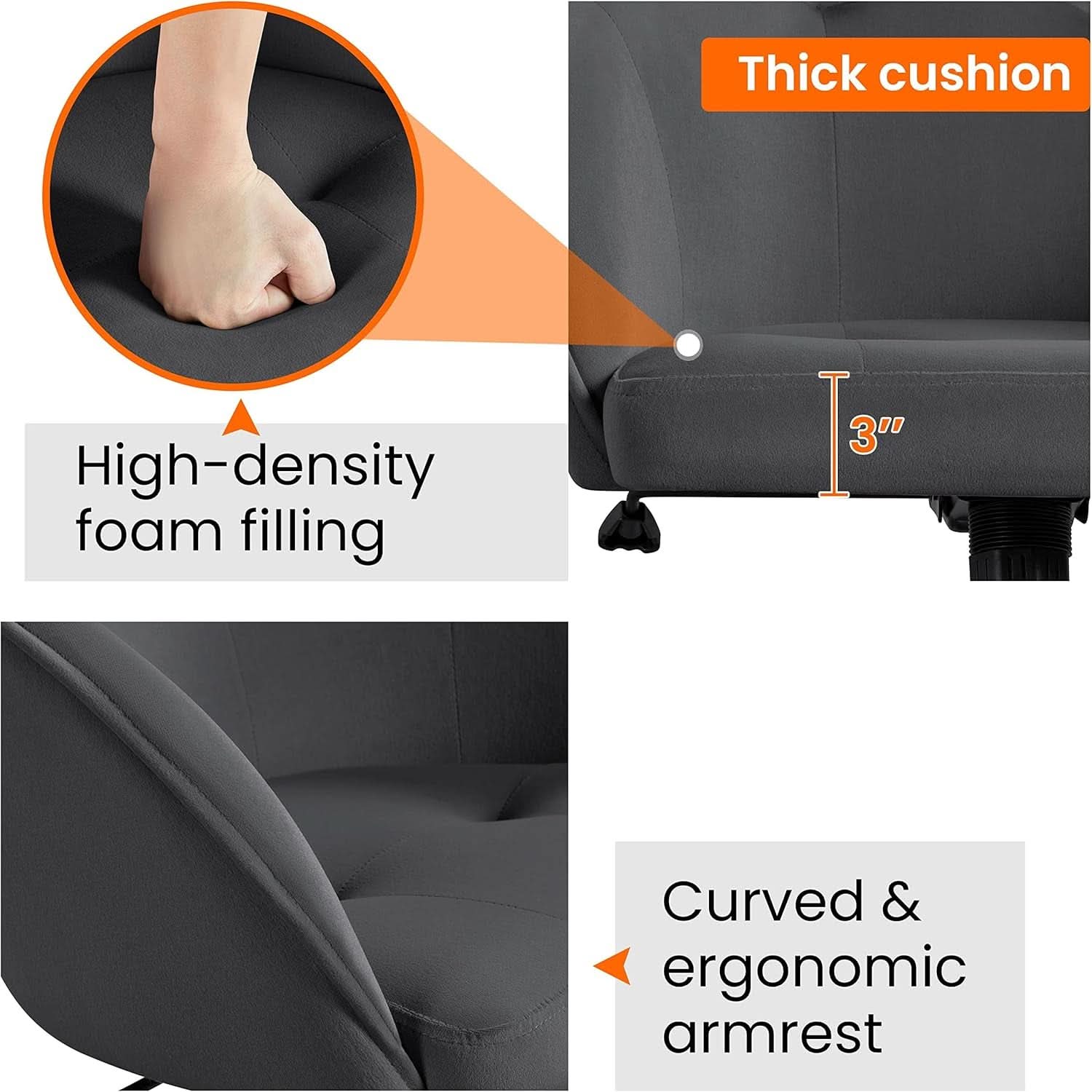 Office Chair Height Adjustable Large Seat Armrests