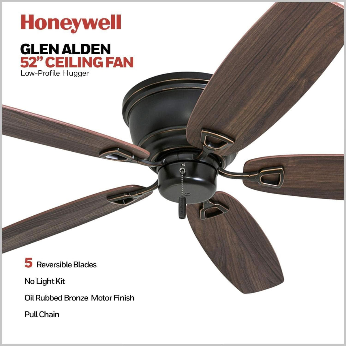 Oil Rubbed Bronze 52 Inch Ceiling Fan Reversible Motor