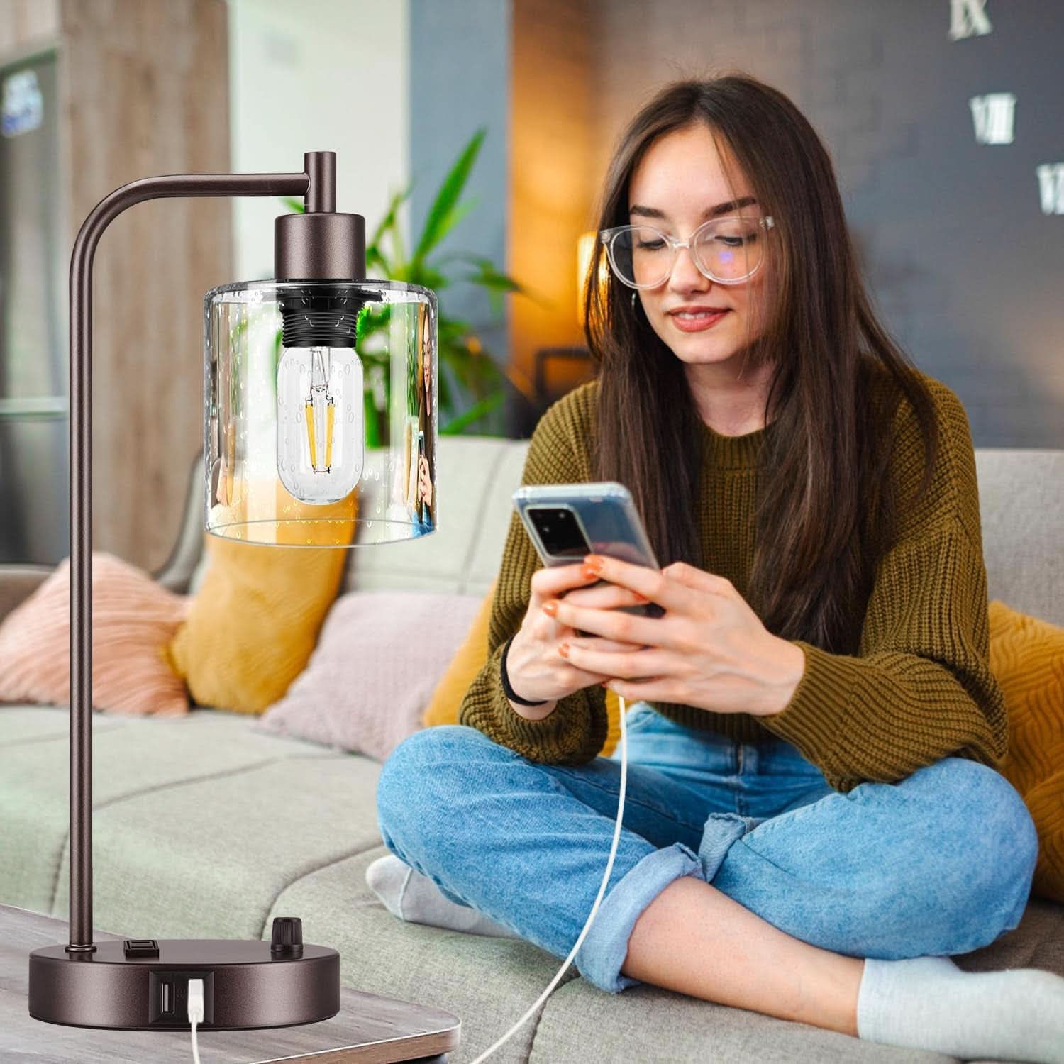 Oil Rubbed Bronze Table Lamps Set Of Two With USB Ports