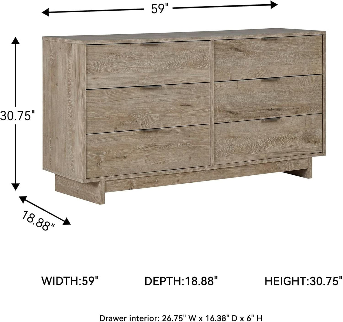 Oliah Rustic Six Drawer Dresser In Light Brown Collection