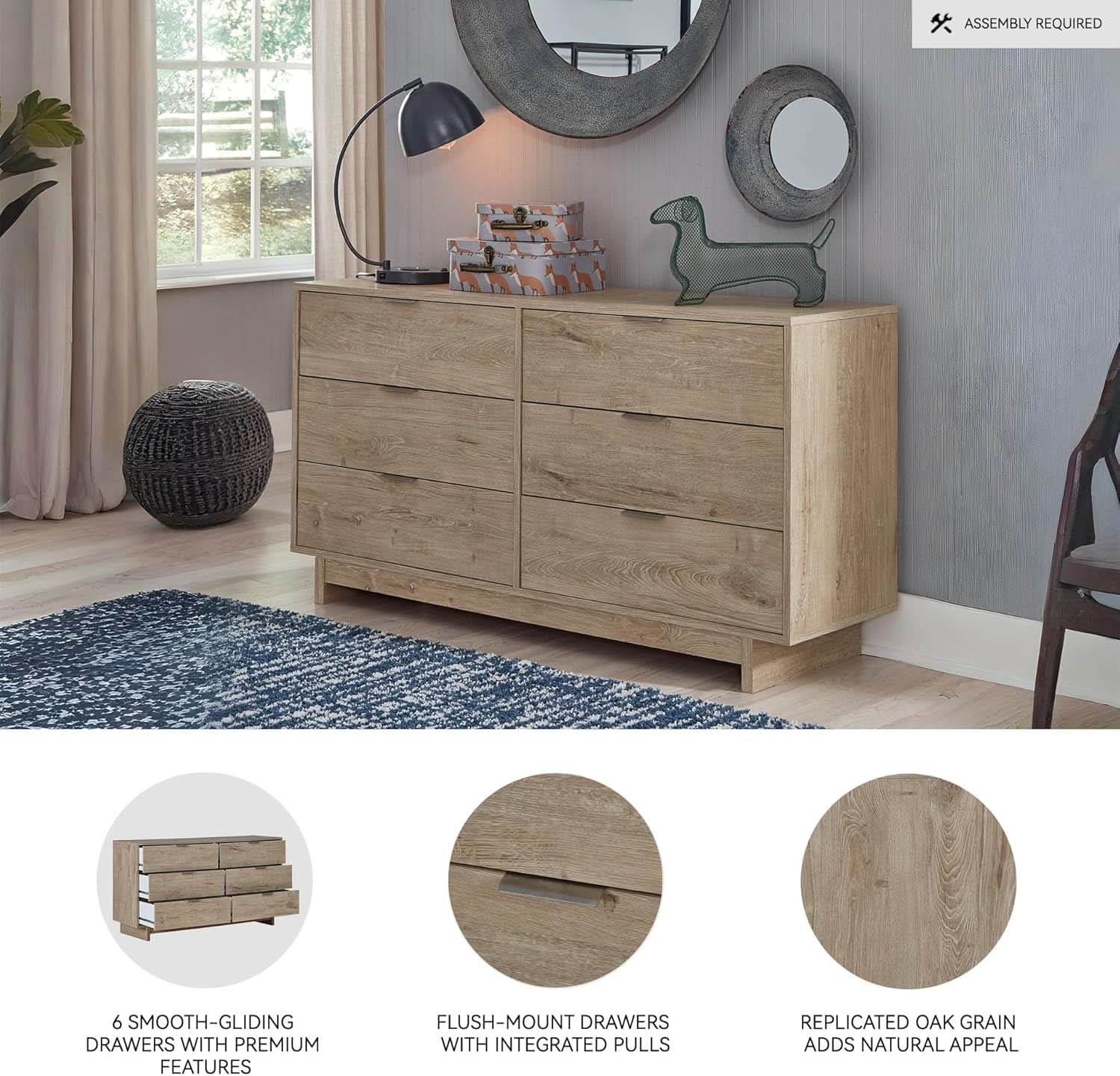 Oliah Rustic Six Drawer Dresser In Light Brown Collection