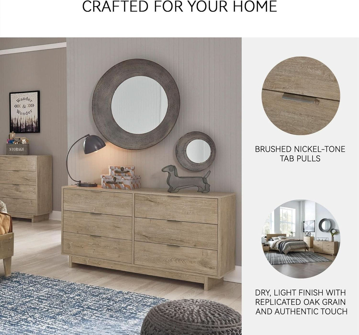 Oliah Rustic Six Drawer Dresser In Light Brown Collection