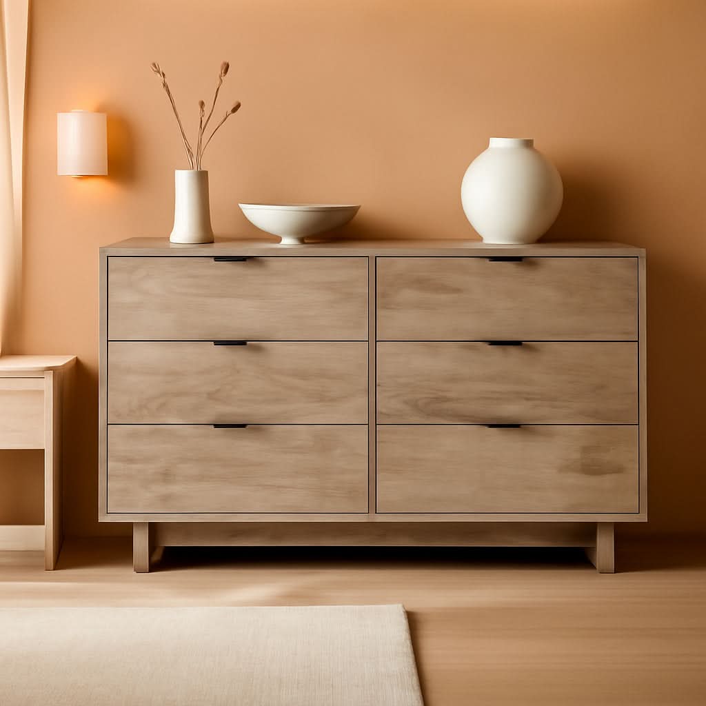 Oliah Rustic Six Drawer Dresser In Light Brown Collection