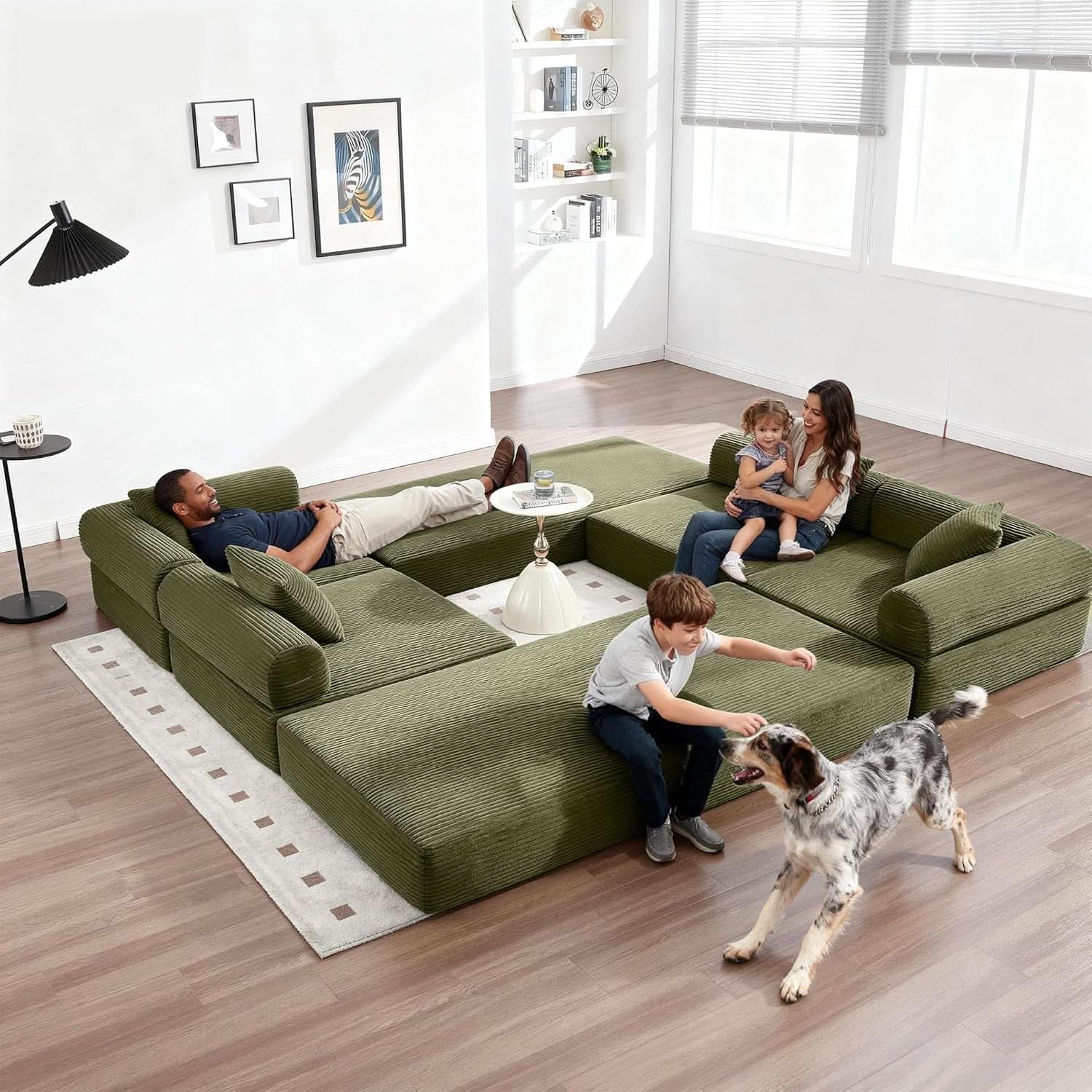 Olive Green Corduroy Premium Modular Sleeper SofaBed