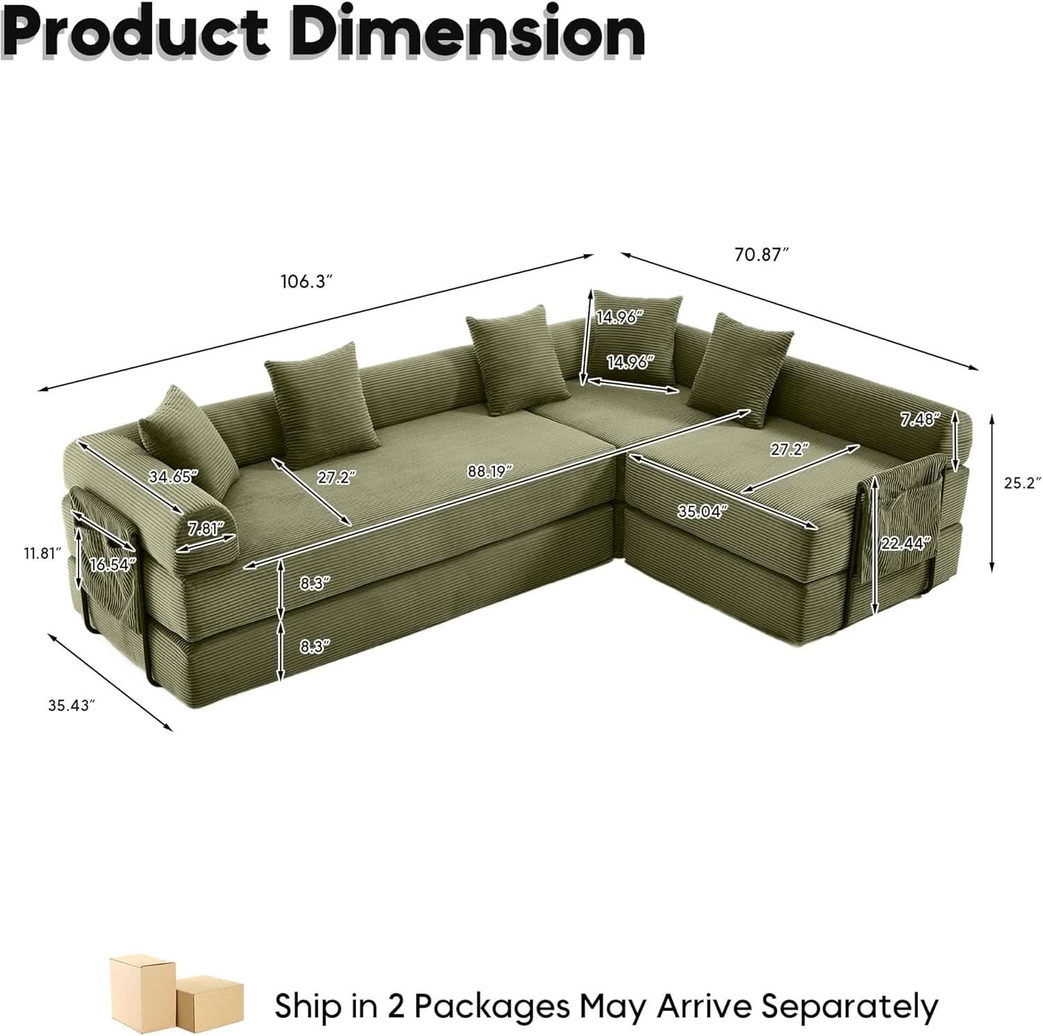 Olive Green Corduroy Premium Modular Sleeper SofaBed