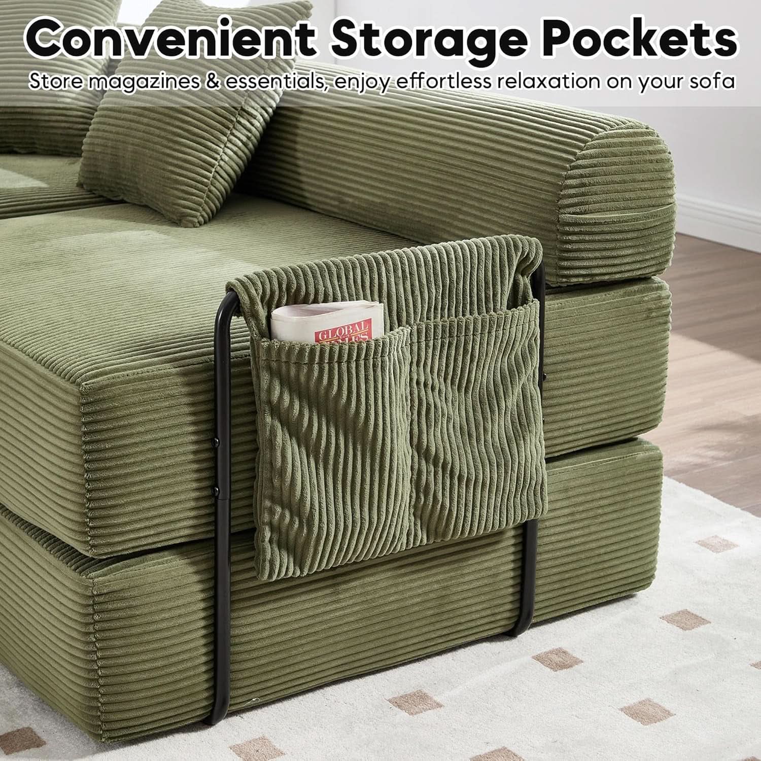 Olive Green Corduroy Premium Modular Sleeper SofaBed
