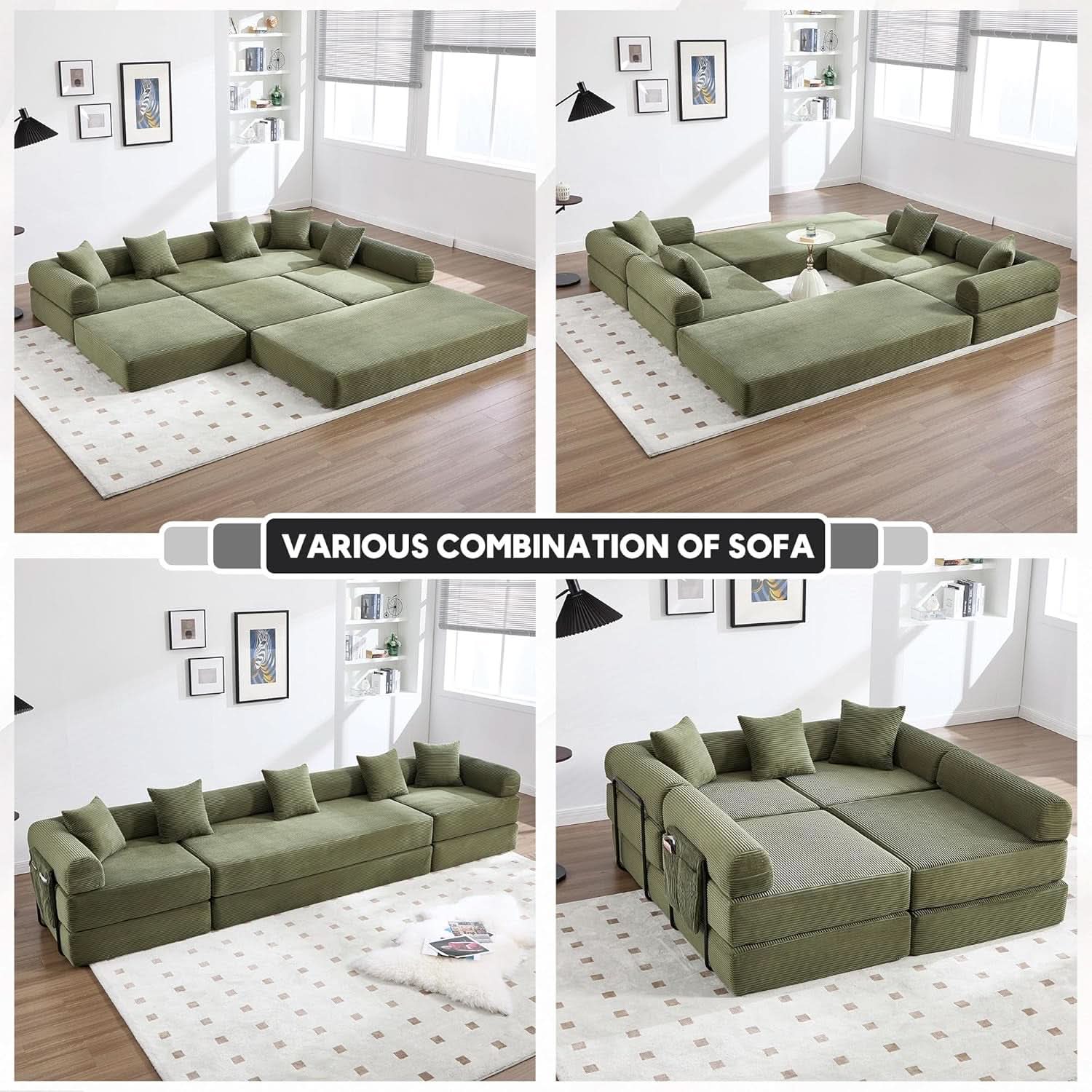 Olive Green Corduroy Premium Modular Sleeper SofaBed