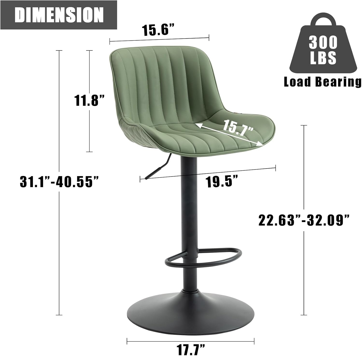 Olive Green Counter Height Bar Stools With Backs Swivel 2 Pack