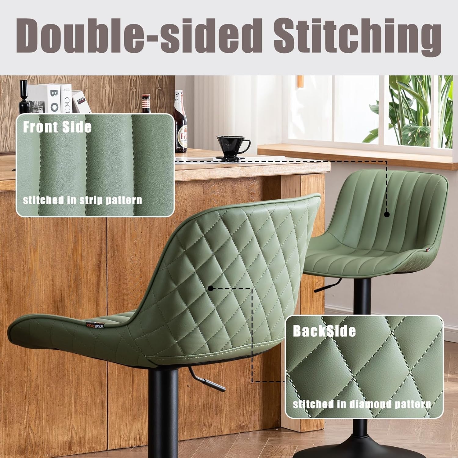 Olive Green Counter Height Bar Stools With Backs Swivel 2 Pack