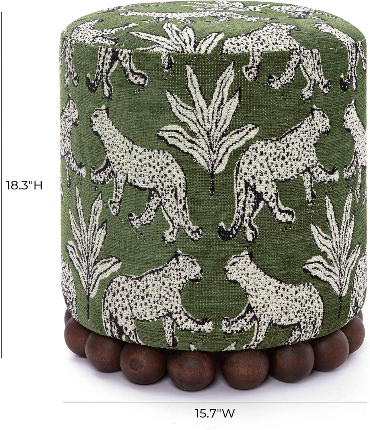 Olive Green Leopard Jacquard Ottoman Room Furniture