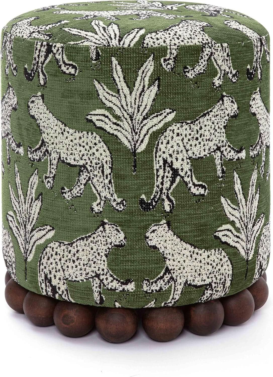 Olive Green Leopard Jacquard Ottoman Room Furniture
