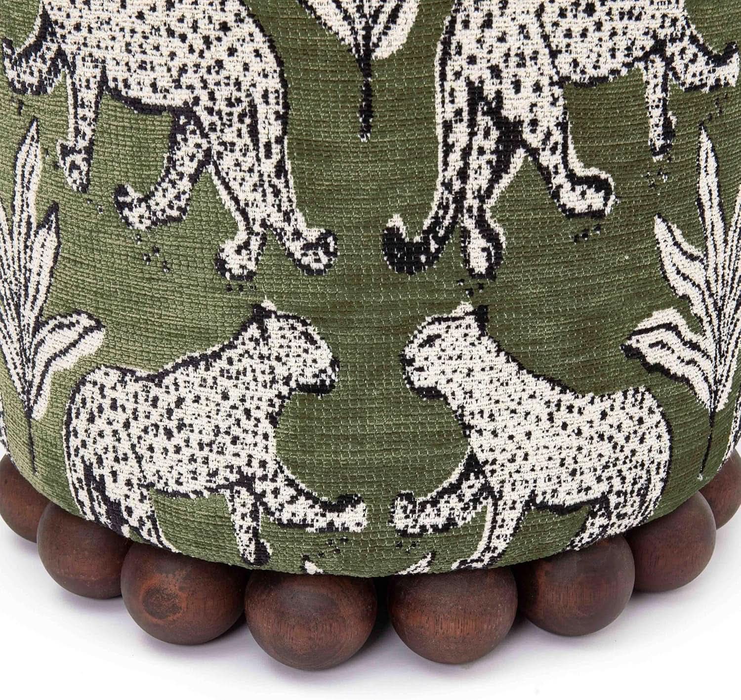 Olive Green Leopard Jacquard Ottoman Room Furniture