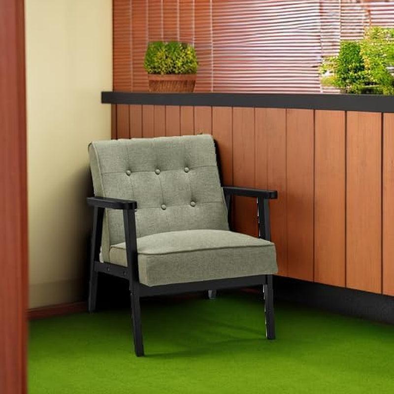 Olive Green Mid Century Modern Arm Chair With Wood Armrests