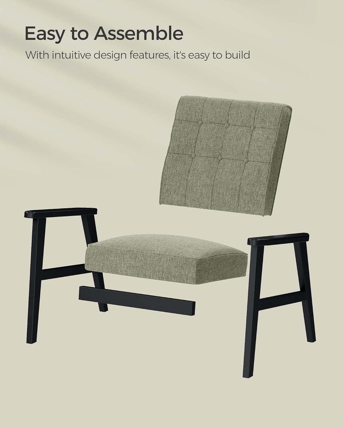 Olive Green Mid Century Modern Arm Chair With Wood Armrests