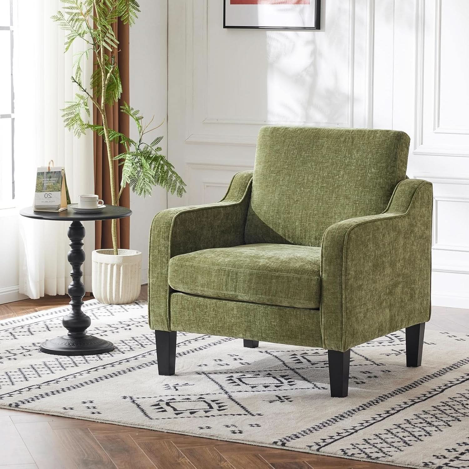 Olive Green Upholstered Accent Chair Midcentury Comfort