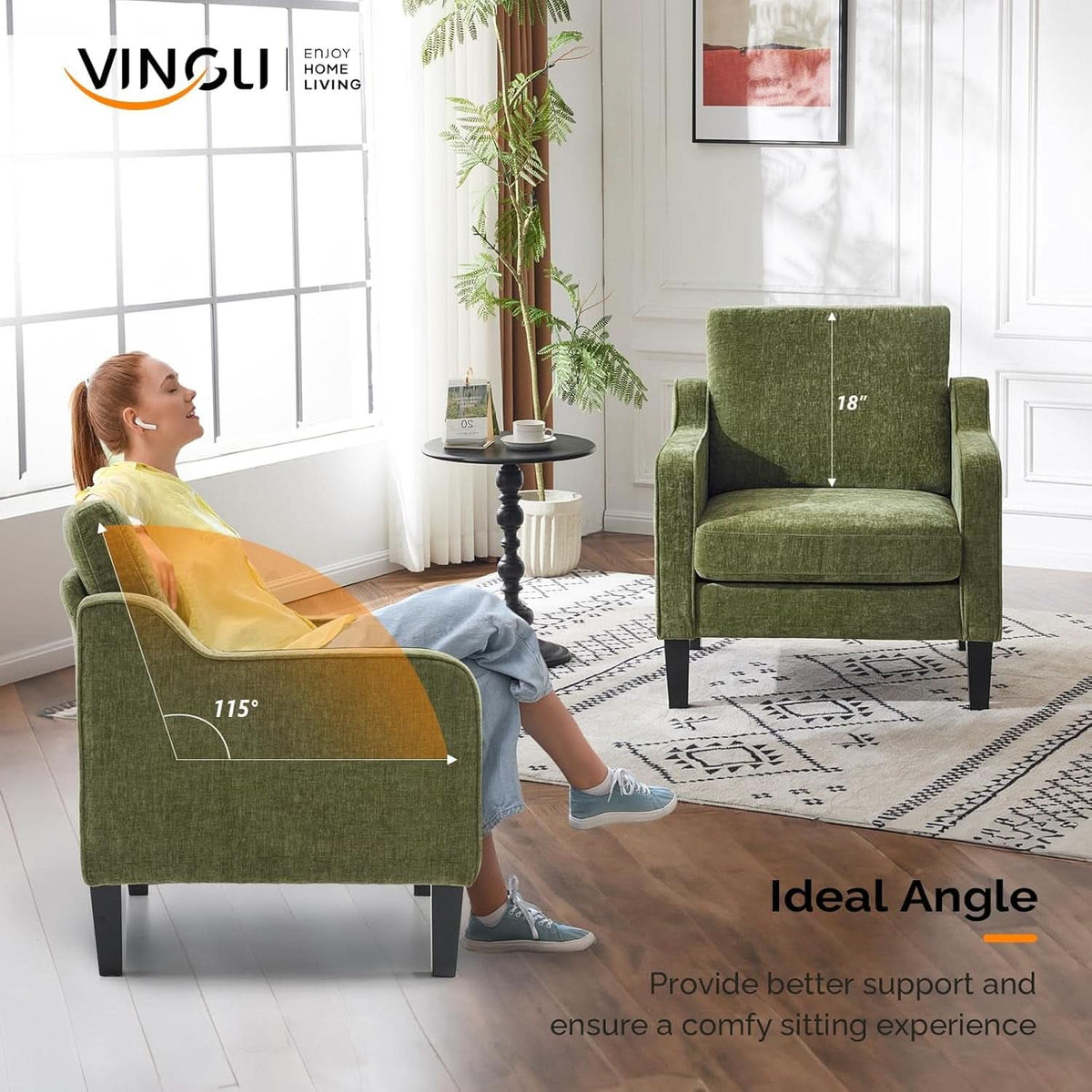 Olive Green Upholstered Accent Chair Midcentury Comfort