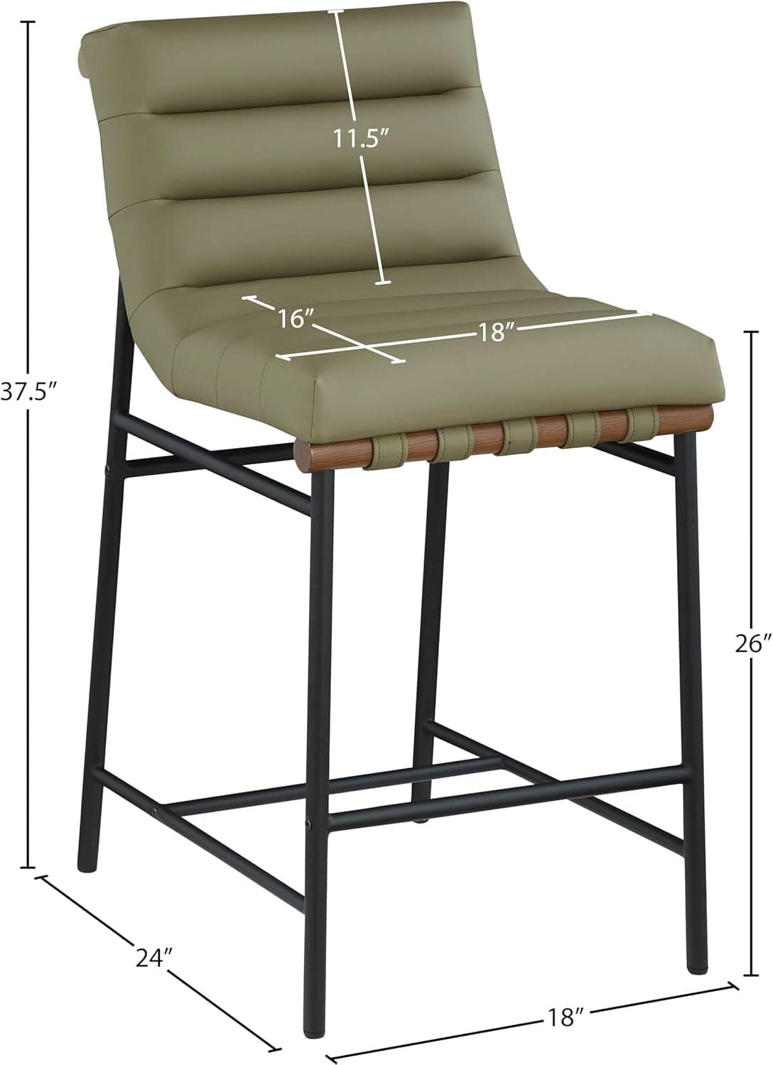 Olive Green Vegan Leather Counter Stool With Black Frame