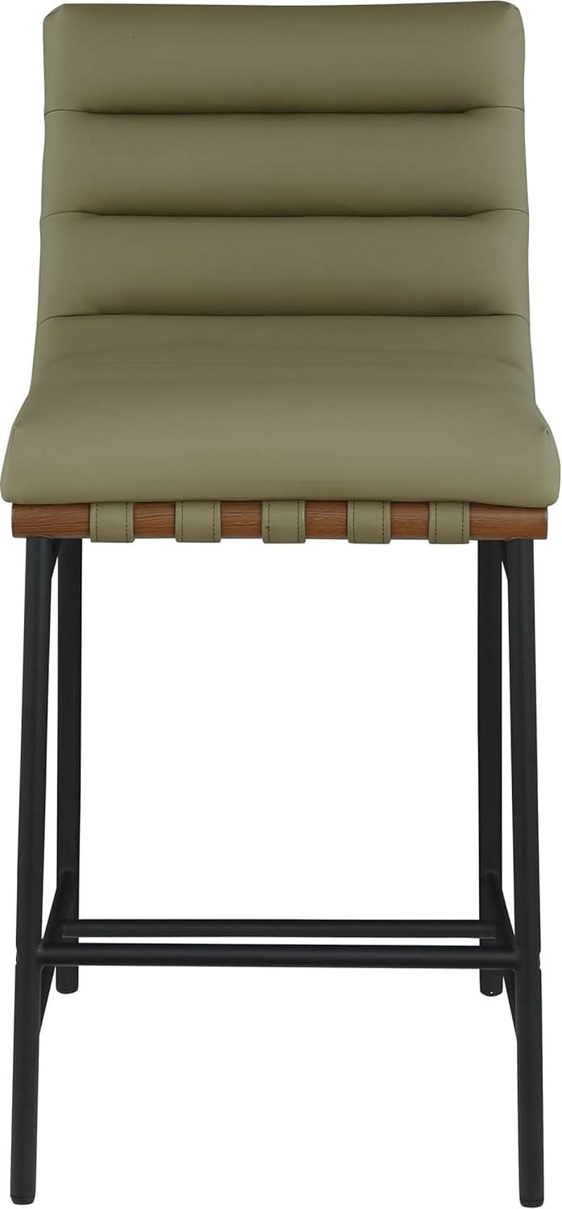 Olive Green Vegan Leather Counter Stool With Black Frame