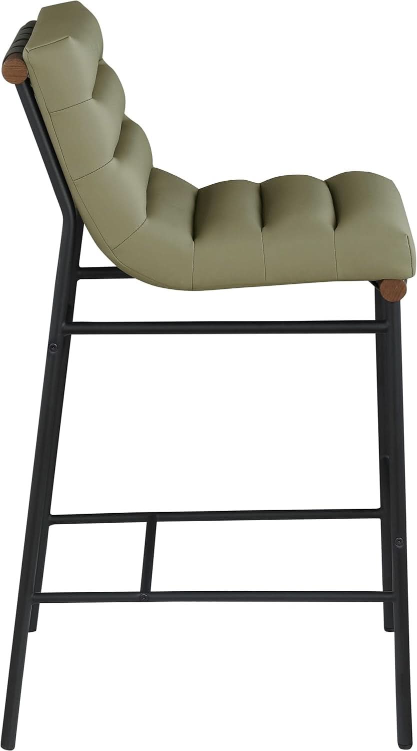 Olive Green Vegan Leather Counter Stool With Black Frame
