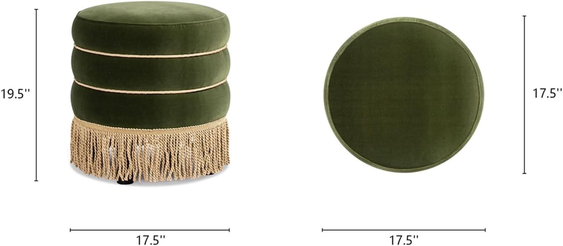 Olive Performance Velvet Round Ottoman With Fringe