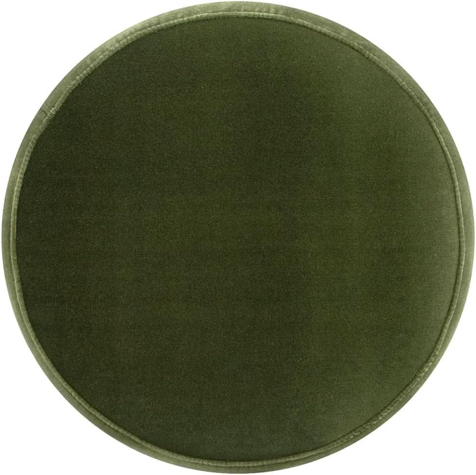 Olive Performance Velvet Round Ottoman With Fringe