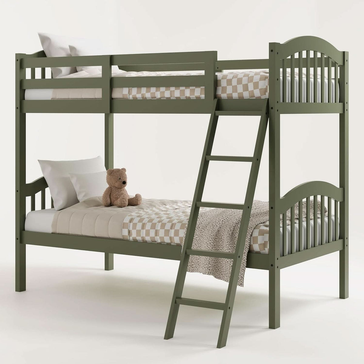 Olive Twin Over Twin Bunk Bed Converts To Two Beds