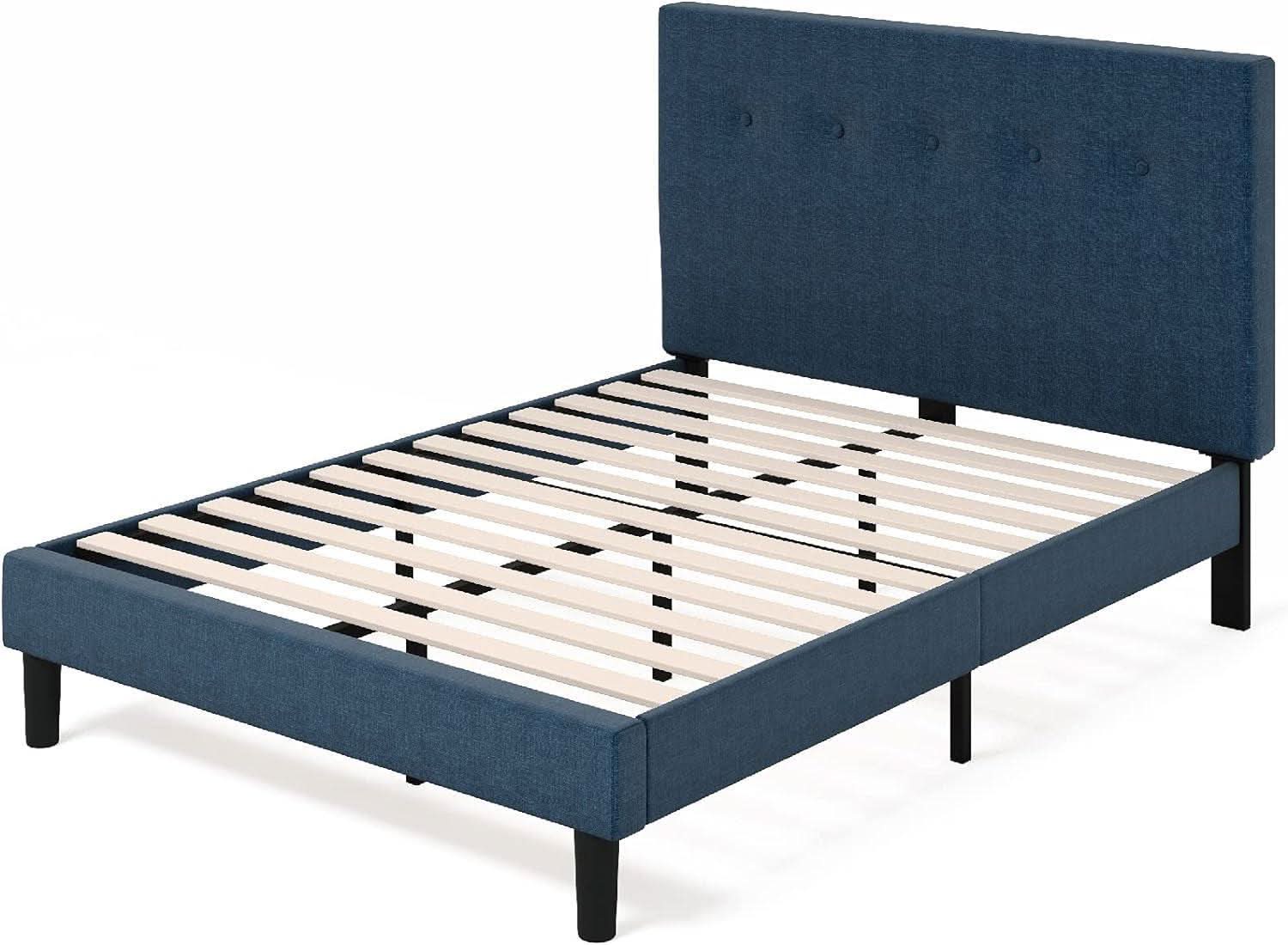 Omkaram Navy Upholstered Platform Bed Frame No Box Spring
