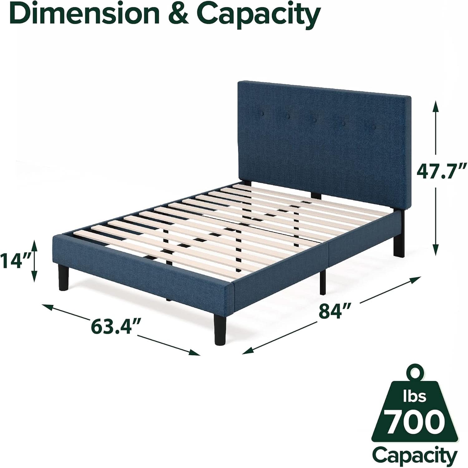 Omkaram Navy Upholstered Platform Bed Frame No Box Spring