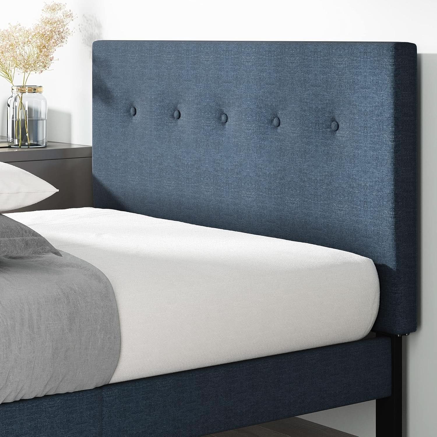 Omkaram Navy Upholstered Platform Bed Frame No Box Spring