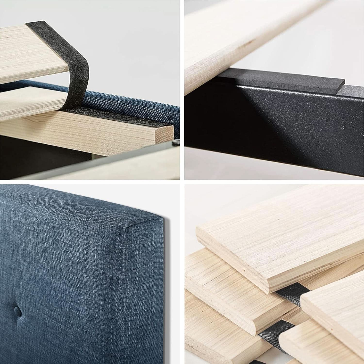 Omkaram Navy Upholstered Platform Bed Frame No Box Spring