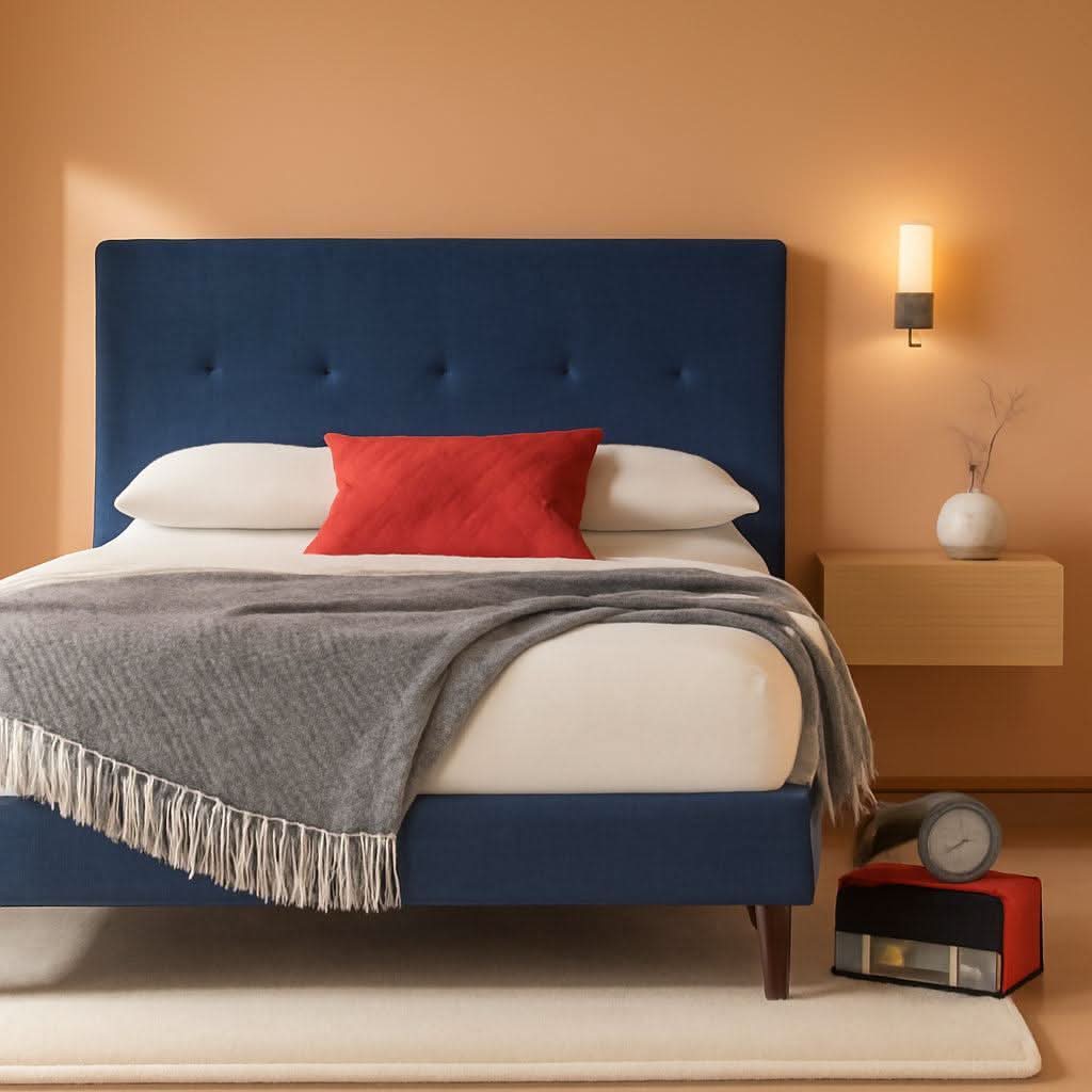 Omkaram Navy Upholstered Platform Bed Frame No Box Spring