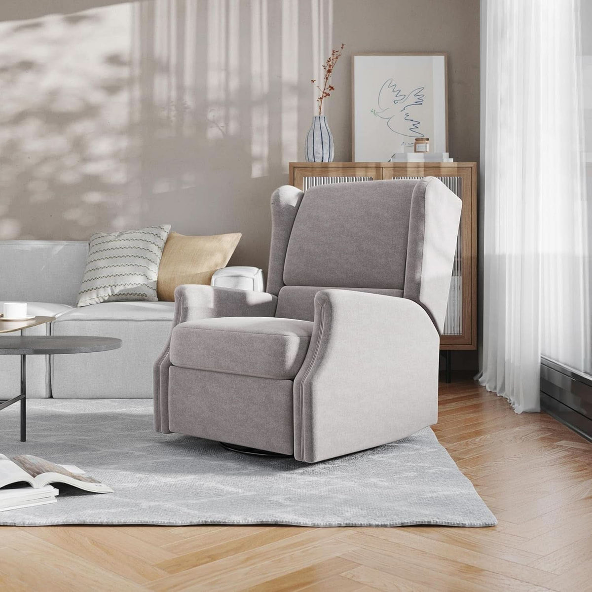 Omma Swivel Glider Rocking Recliner 360 Degree Swivel Light Gray