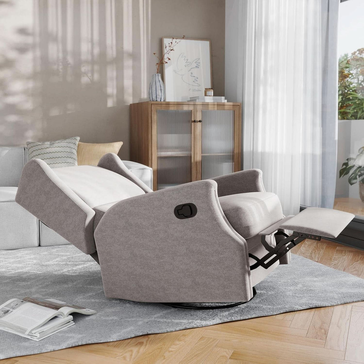 Omma Swivel Glider Rocking Recliner 360 Degree Swivel Light Gray