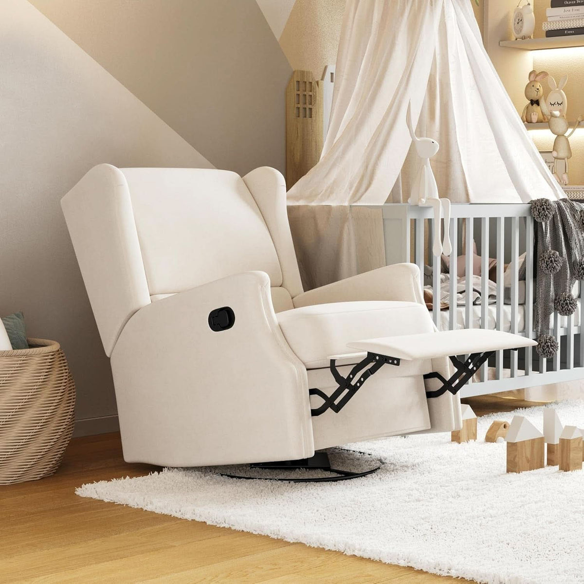 Omma Swivel Glider Rocking Recliner Cream Upholstered 3In1