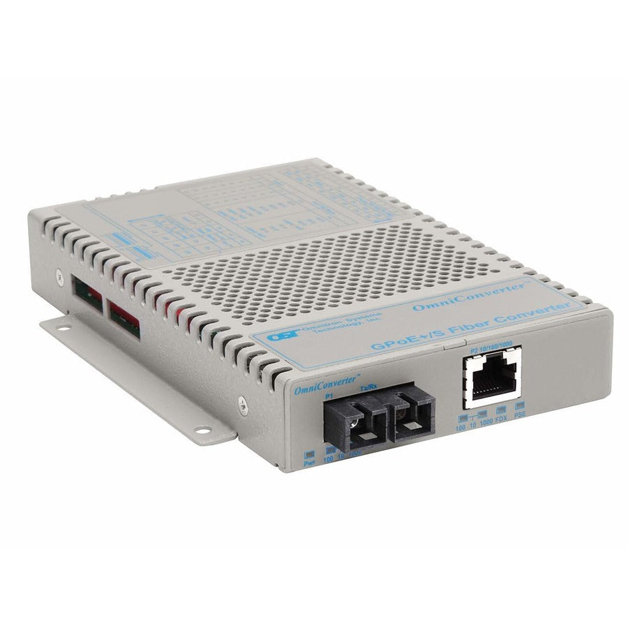 OmniConverter 10/100/1000 PoE+ Gigabit Ethernet Fiber Media Converter Switch RJ45 SC Single-Mode 12km Wide Temp 9423-1-11W