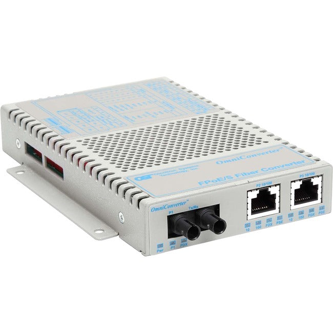 OmniConverter 10/100 PoE Ethernet Fiber Media Converter Switch RJ45 ST Multimode 5km Wide Temp 9300-0-29W
