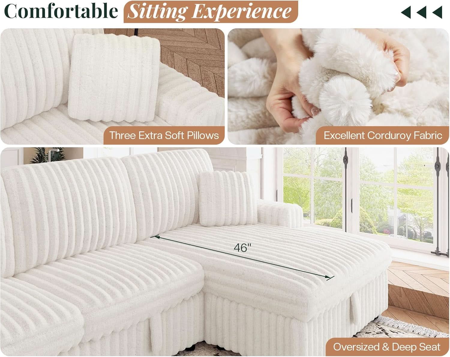 One Hundred Thirty Inch Sleeper Sofa With White Faux Fur