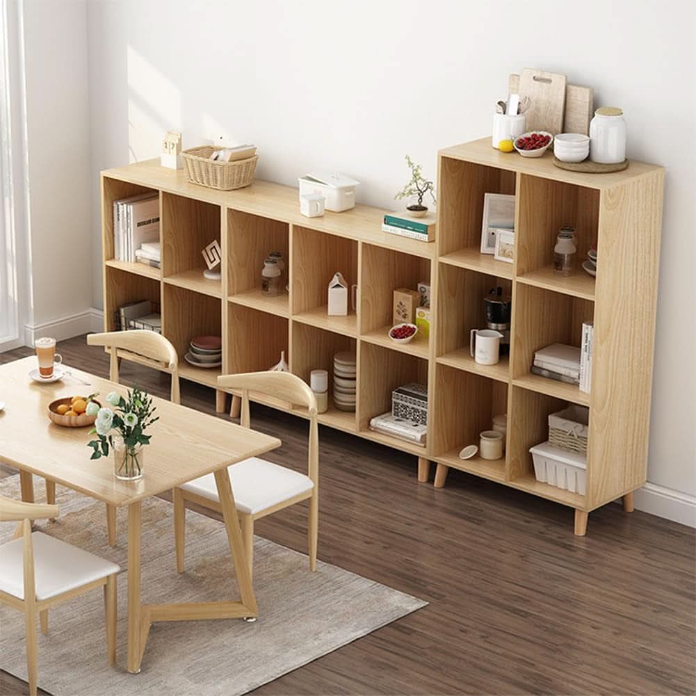 Open Cube Low Bookcase 3 Tier Freestanding Oak Finish
