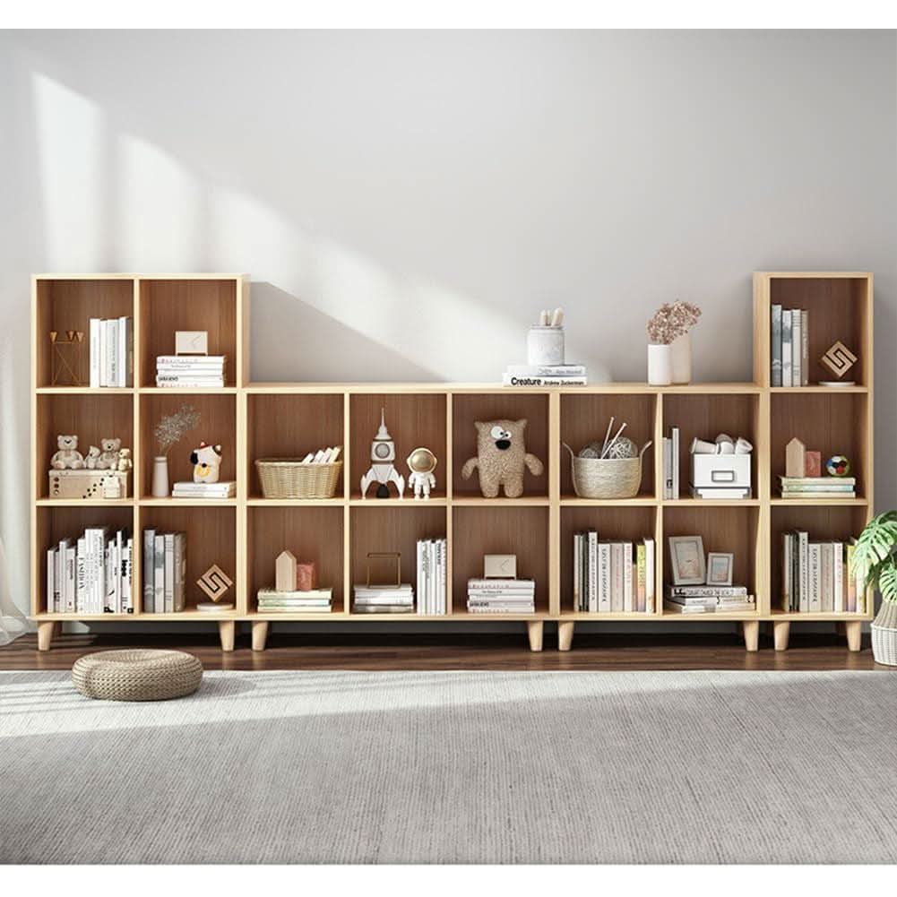 Open Cube Low Bookcase 3 Tier Freestanding Oak Finish