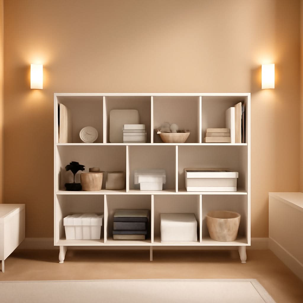 Open Cube Low Bookcase 3 Tier Freestanding White Bookshelf